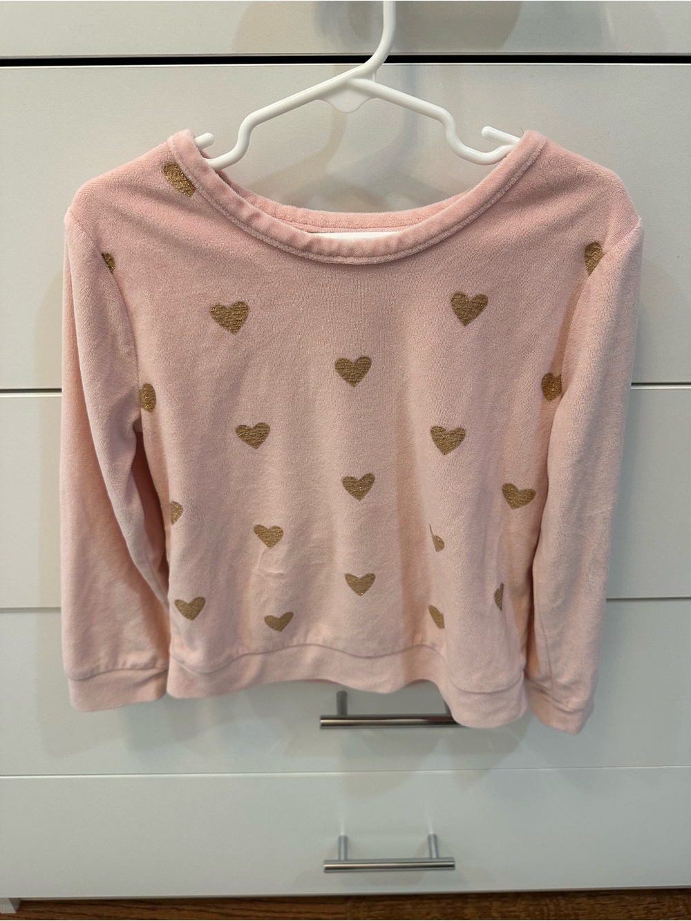 Girls pink long sleeve top with gold hearts Size 5